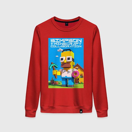 Женский свитшот Homer Simpson and Minecraft - collaboration ai art / Красный – фото 1