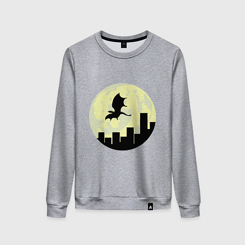 Женский свитшот Дракон, летящий над городом / Меланж – фото 1