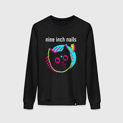 Свитшот хлопковый женский Nine Inch Nails rock star cat, цвет: черный
