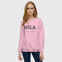 Свитшот хлопковый женский Mila never alone - motto, цвет: светло-розовый — фото 2