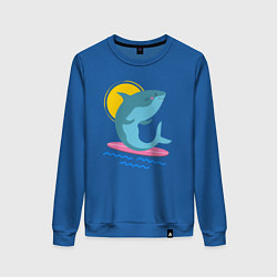 Свитшот хлопковый женский Акула серфит, цвет: синий