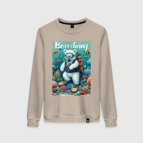 Женский свитшот Polar bear diving - ai art / Миндальный – фото 1