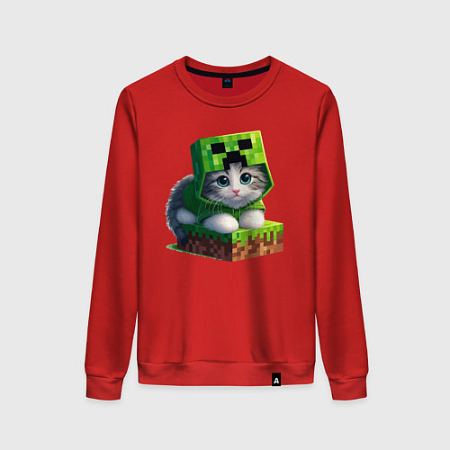 Женский свитшот Kitten creeper collaboration - ai art / Красный – фото 1