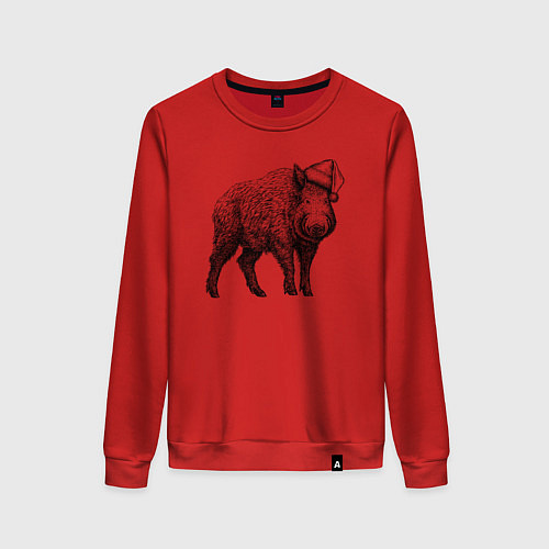 Женский свитшот Кабан в новогоднем колпаке / Красный – фото 1