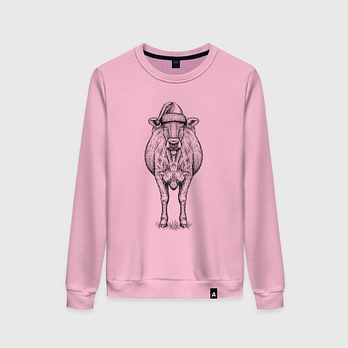 Женский свитшот Новогодняя корова анфас / Светло-розовый – фото 1