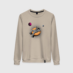 Свитшот хлопковый женский Космонавт на пончике, цвет: миндальный
