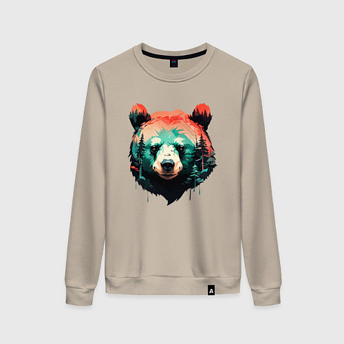 Женский свитшот Голова медведя на фоне леса / Миндальный – фото 1