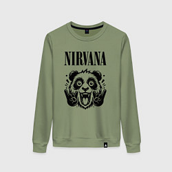 Свитшот хлопковый женский Nirvana - rock panda, цвет: авокадо