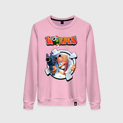 Свитшот хлопковый женский Worms uzi, цвет: светло-розовый