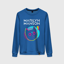 Свитшот хлопковый женский Marilyn Manson rock star cat, цвет: синий