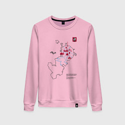 Свитшот хлопковый женский Карта туристических мест Москвы, цвет: светло-розовый