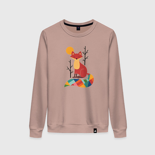 Женский свитшот Лиса под солнцем между деревьями / Пыльно-розовый – фото 1