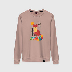 Женский свитшот Лиса под солнцем между деревьями