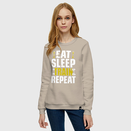 Женский свитшот Eat sleep train / Миндальный – фото 3