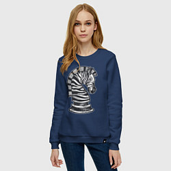 Свитшот хлопковый женский Шахматная зебра, цвет: тёмно-синий — фото 2