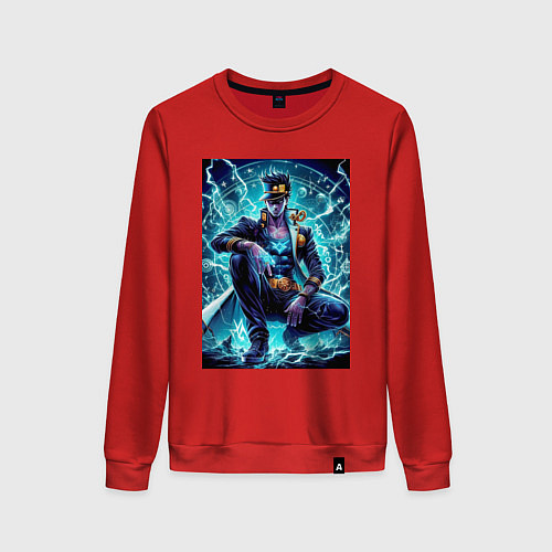 Женский свитшот Jotaro Kujo - neon glow ai art / Красный – фото 1