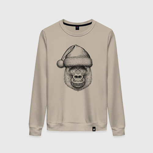 Женский свитшот Новогодняя горилла в шапке / Миндальный – фото 1