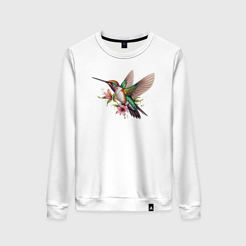 Женский свитшот Колибри на цветке / Белый – фото 1