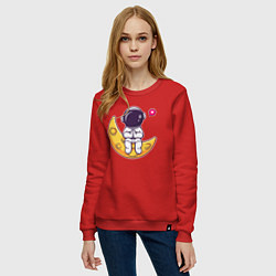 Свитшот хлопковый женский Луна и астронавт, цвет: красный — фото 2