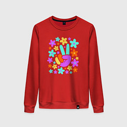 Свитшот хлопковый женский Flower peace, цвет: красный