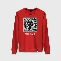 Свитшот хлопковый женский QR-кот, цвет: красный