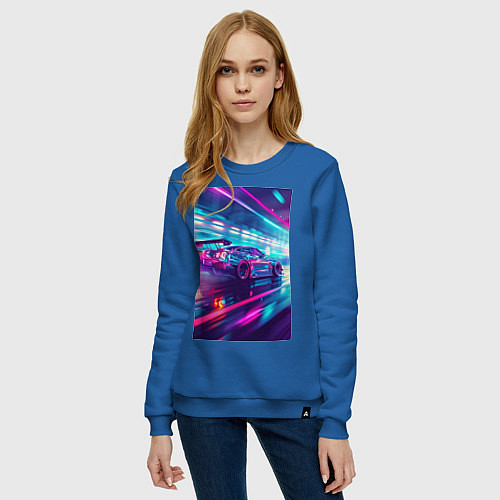 Женский свитшот Nissan Skyline GT-R на скорости / Синий – фото 3