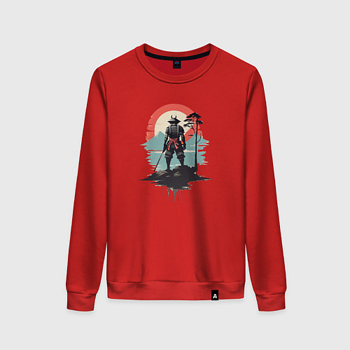 Женский свитшот Силуэт самурая на закате / Красный – фото 1