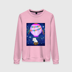Свитшот хлопковый женский Белый медведь на воздушном шаре, цвет: светло-розовый