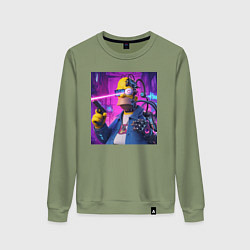 Свитшот хлопковый женский Кибер Гомер Симпсон - нейросеть фантазия, цвет: авокадо