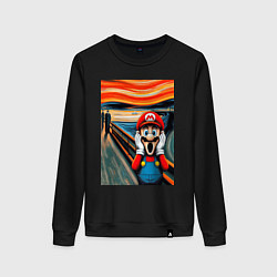 Свитшот хлопковый женский Марио кричит - мем нейросеть, цвет: черный