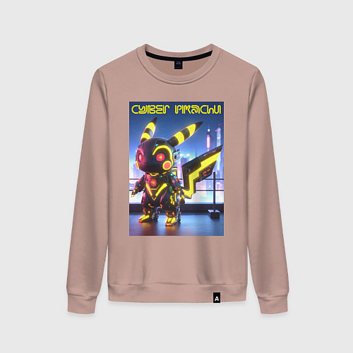 Женский свитшот Cyber pikachu - ai art neon glow fantasy / Пыльно-розовый – фото 1