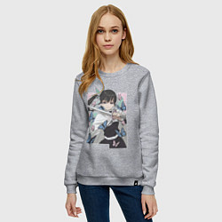 Свитшот хлопковый женский Клинок рассекающий демонов Канао Цуюри квадрат, цвет: меланж — фото 2