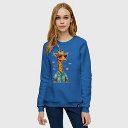 Свитшот хлопковый женский Модный жираф в солнечных очках и гавайской рубашке, цвет: синий — фото 2