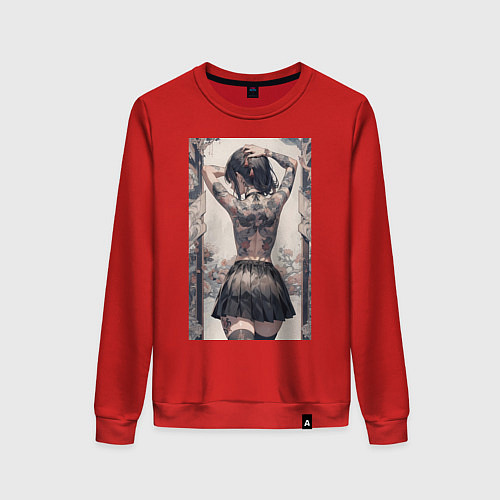 Женский свитшот Татуированная спина девушки / Красный – фото 1