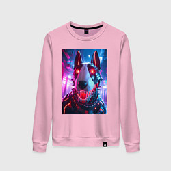 Женский свитшот Морда кибер бультерьера - неоновое свечение