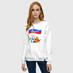 Свитшот хлопковый женский Welcome to Russia inscription color, цвет: белый — фото 2