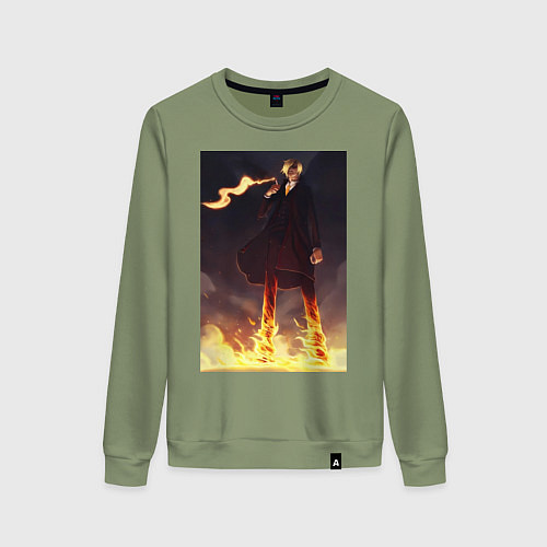 Женский свитшот Ван-Пис Санджи огненная нога / Авокадо – фото 1