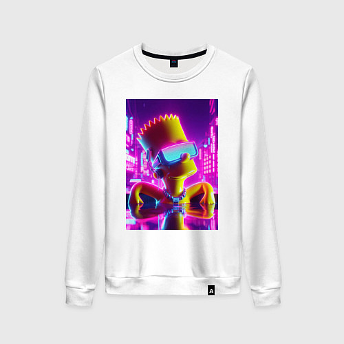 Женский свитшот Барт Симпсон в бассейне - неоновое свечение / Белый – фото 1