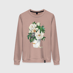 Женский свитшот Пионы и трясогузка