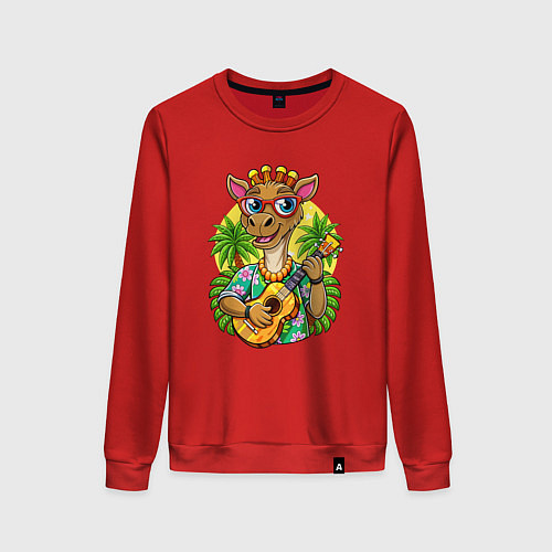 Женский свитшот Жираф играет на гитаре жаркое лето / Красный – фото 1