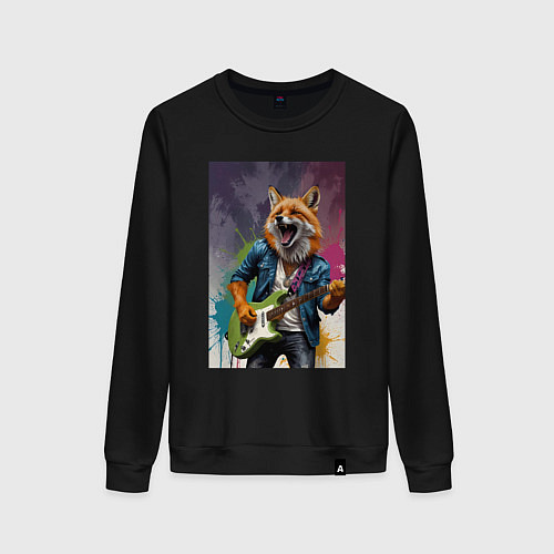 Женский свитшот Лис рок-звезда / Черный – фото 1