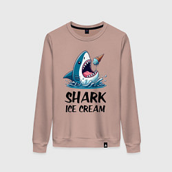 Свитшот хлопковый женский Shark ice cream - ai art, цвет: пыльно-розовый