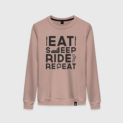 Свитшот хлопковый женский Eat sleep ride repeat, цвет: пыльно-розовый