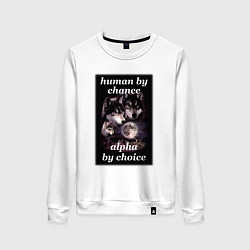 Свитшот хлопковый женский Human by chance, alpha by choice, цвет: белый