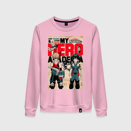 Женский свитшот Моя геройская академия Кацуки Бакуго коллаж Идзуку / Светло-розовый – фото 1