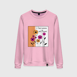 Свитшот хлопковый женский Люблю лето и цветы, цвет: светло-розовый