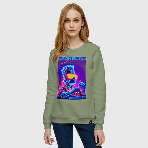 Женский свитшот Bart Simpson - neon fantasy ai art / Авокадо – фото 3