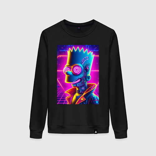 Женский свитшот Биоробот Барт - неоновое свечение / Черный – фото 1