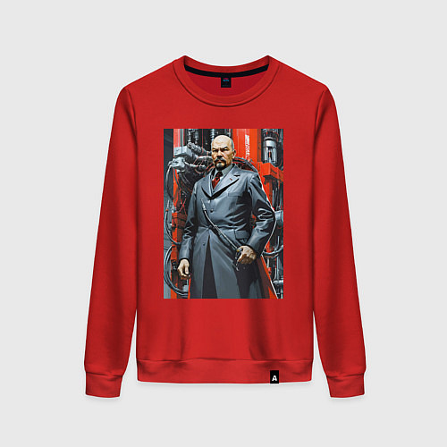 Женский свитшот Ленин в кожанке - киберпанк / Красный – фото 1