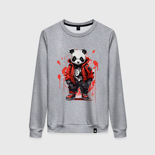 Женский свитшот Модная панда в красной куртке / Меланж – фото 1